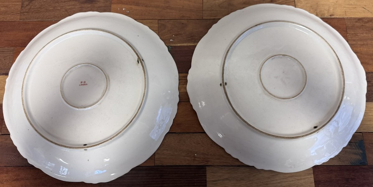 Pair Of Large Limoges Porcelain Dishes - Gallant Decor, P.d Limoges, Late 19th Century-photo-6