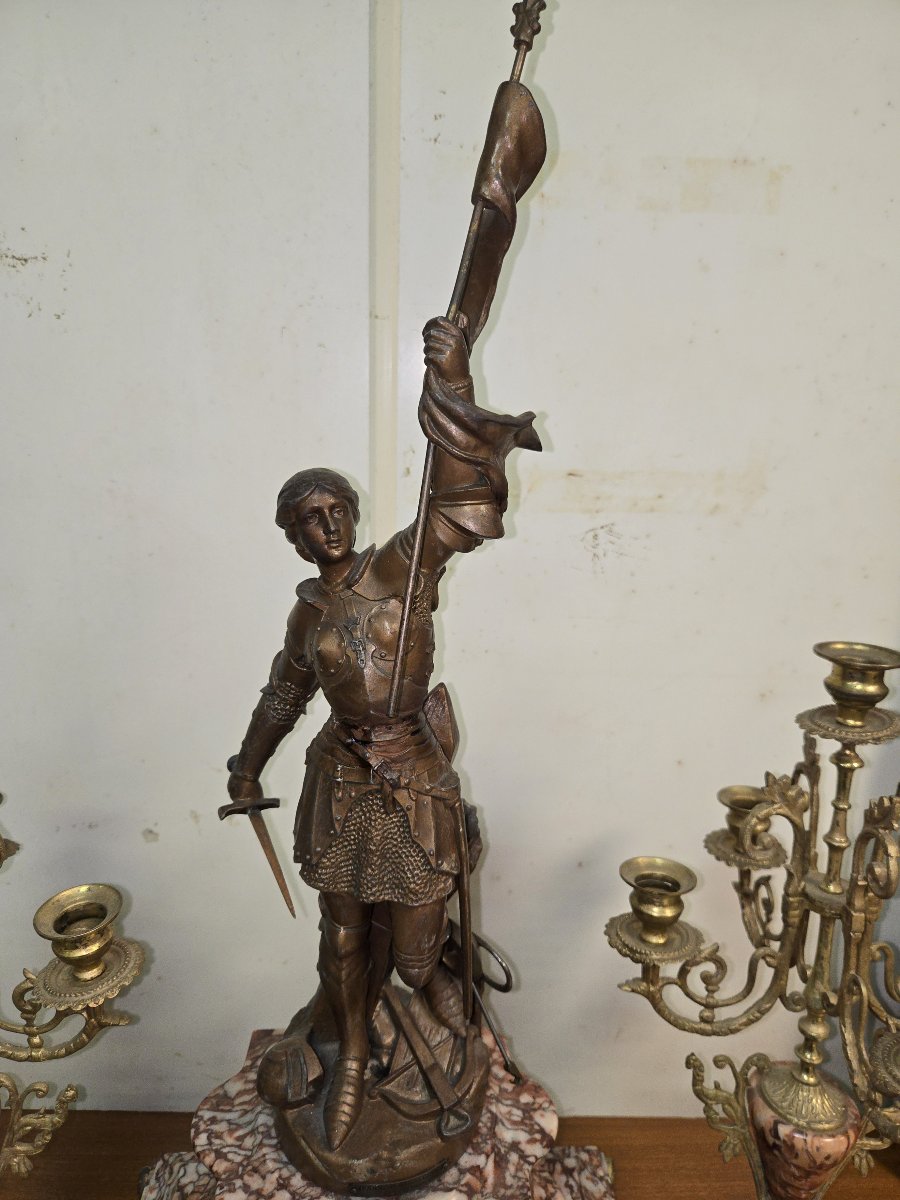 Garniture de cheminée ancienne – Jeanne d’Arc – XIXe Napoléon III   -photo-2