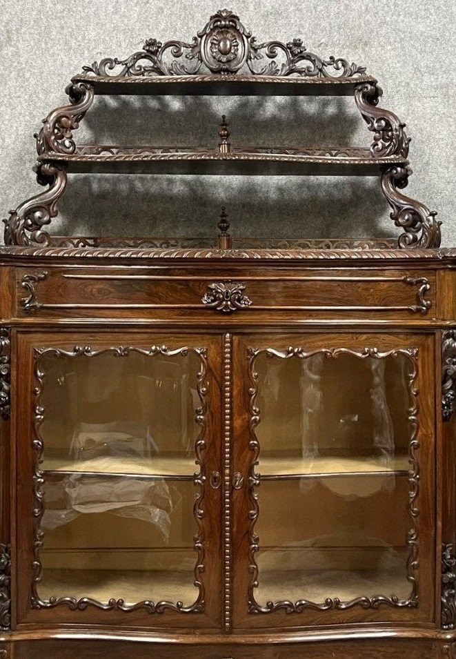 Napoleon III Period Curved Display Case In Mahogany-photo-1