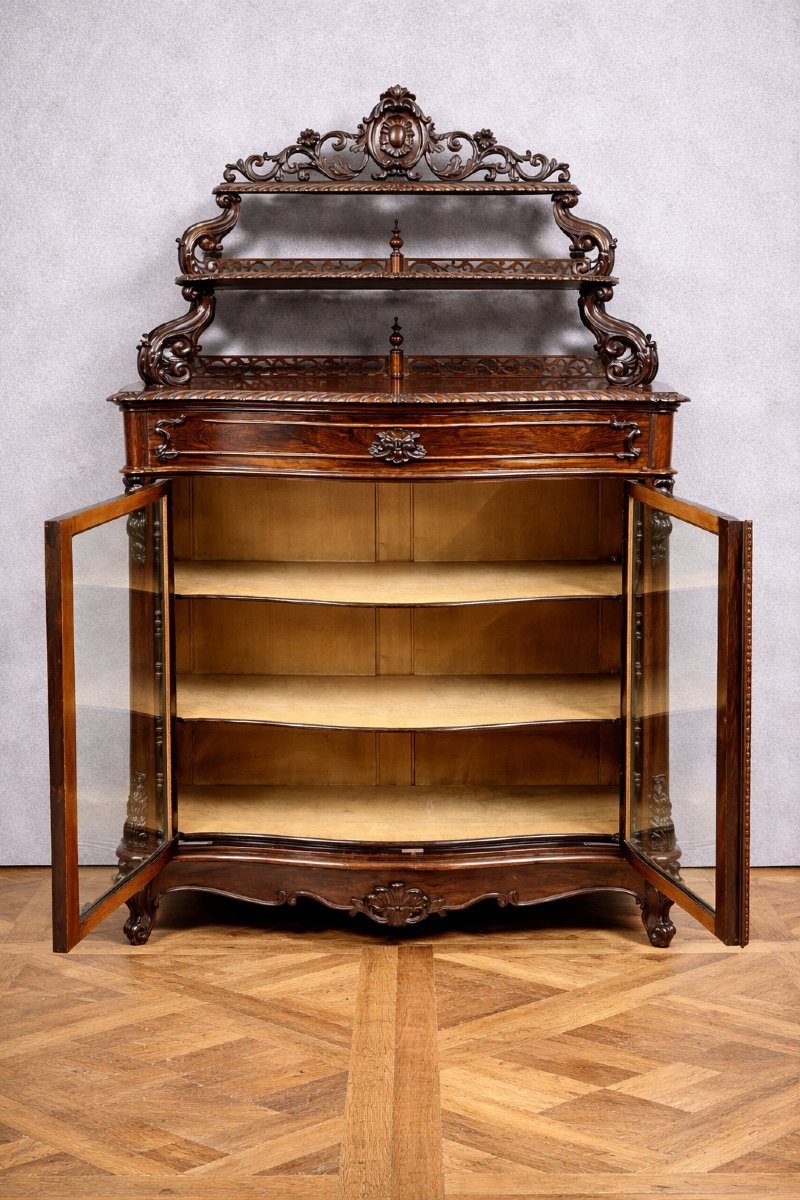 Napoleon III Period Curved Display Case In Mahogany-photo-3