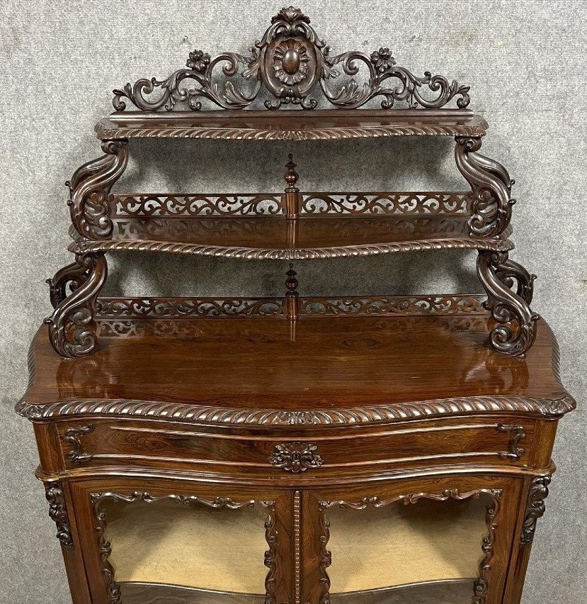 Napoleon III Period Curved Display Case In Mahogany-photo-5