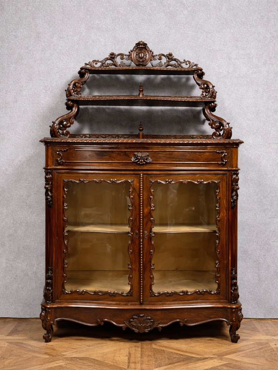 Napoleon III Period Curved Display Case In Mahogany