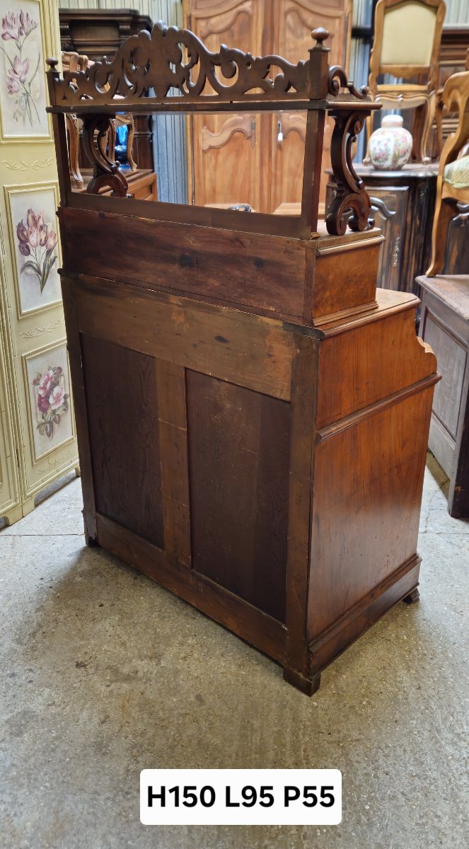 Commode Secrétaire en noyer avec étagère sculptée – époque Louis Philippe-photo-8