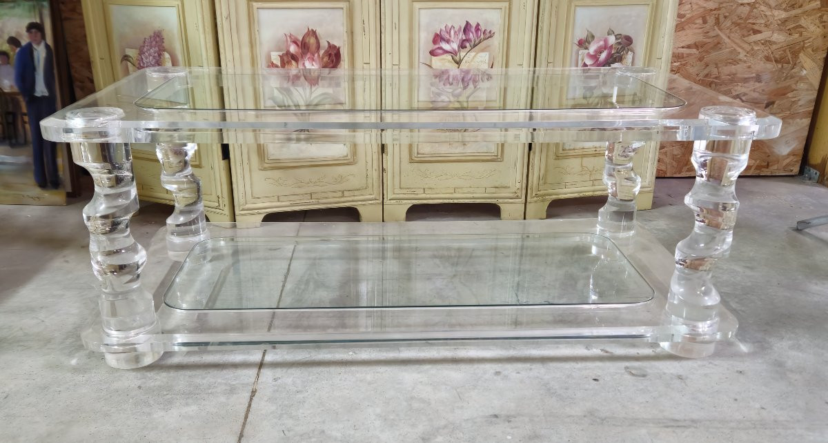 Maison Roméo Designer Coffee Table In Lucite And Glass - 1970s-photo-1