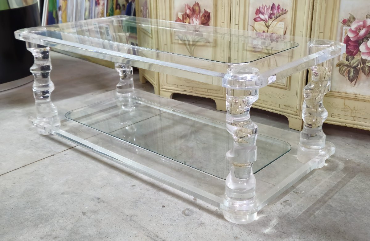 Maison Roméo Designer Coffee Table In Lucite And Glass - 1970s-photo-3