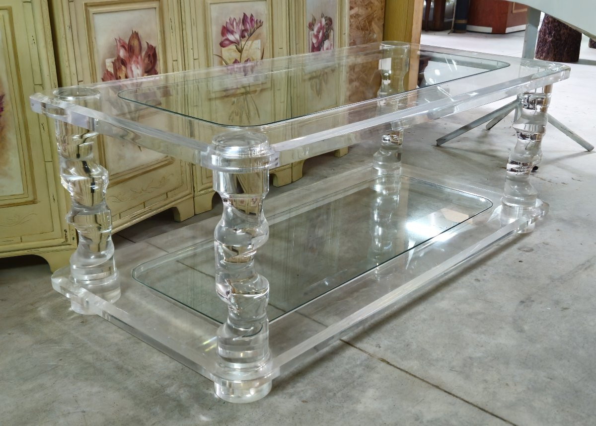 Maison Roméo Designer Coffee Table In Lucite And Glass - 1970s-photo-4