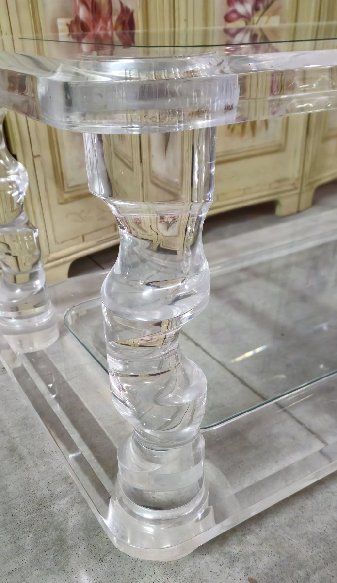 Maison Roméo Designer Coffee Table In Lucite And Glass - 1970s-photo-5