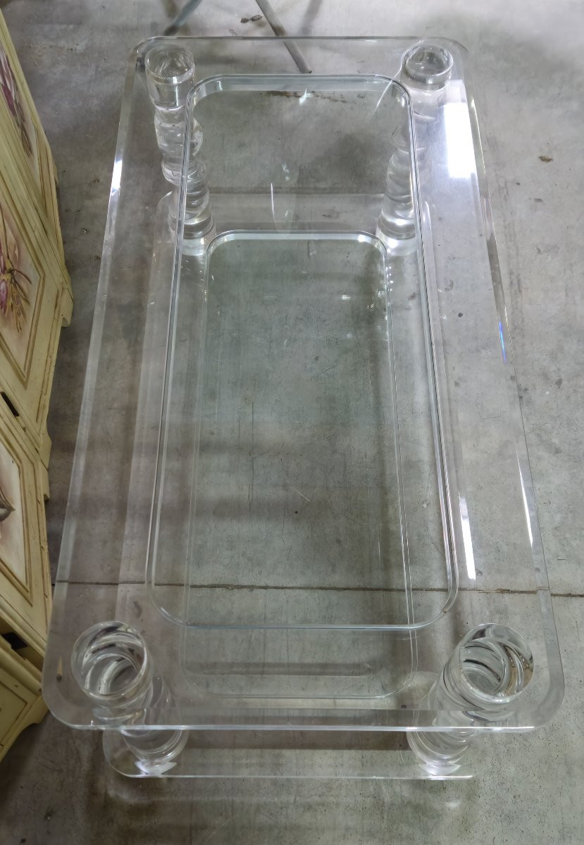 Maison Roméo Designer Coffee Table In Lucite And Glass - 1970s-photo-6