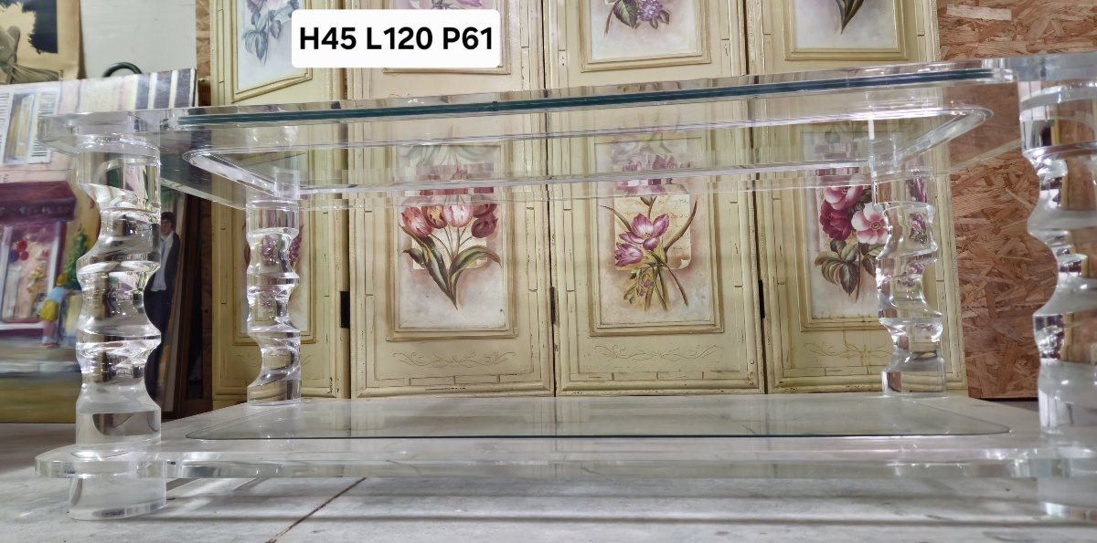 Maison Roméo Designer Coffee Table In Lucite And Glass - 1970s-photo-7