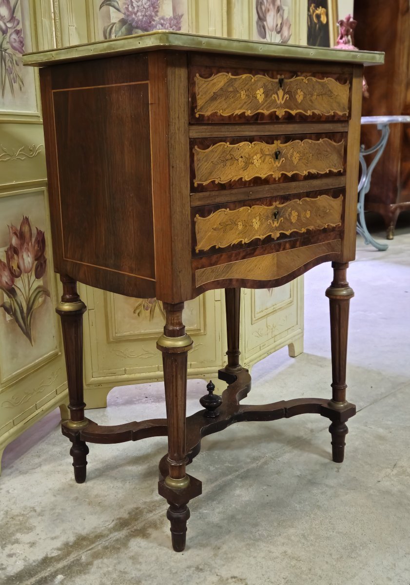 Commode travailleuse marquetée époque Napoléon III -photo-1