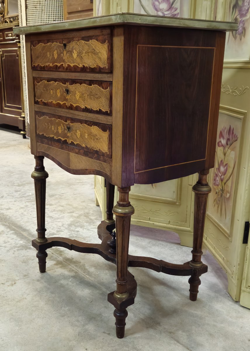 Commode travailleuse marquetée époque Napoléon III -photo-2