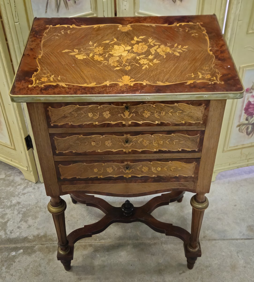 Commode travailleuse marquetée époque Napoléon III -photo-3