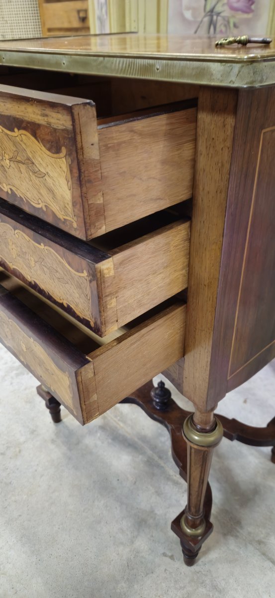 Commode travailleuse marquetée époque Napoléon III -photo-4