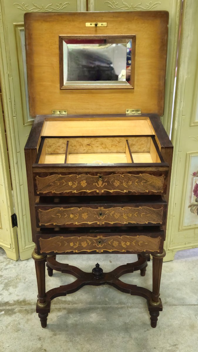 Commode travailleuse marquetée époque Napoléon III -photo-7