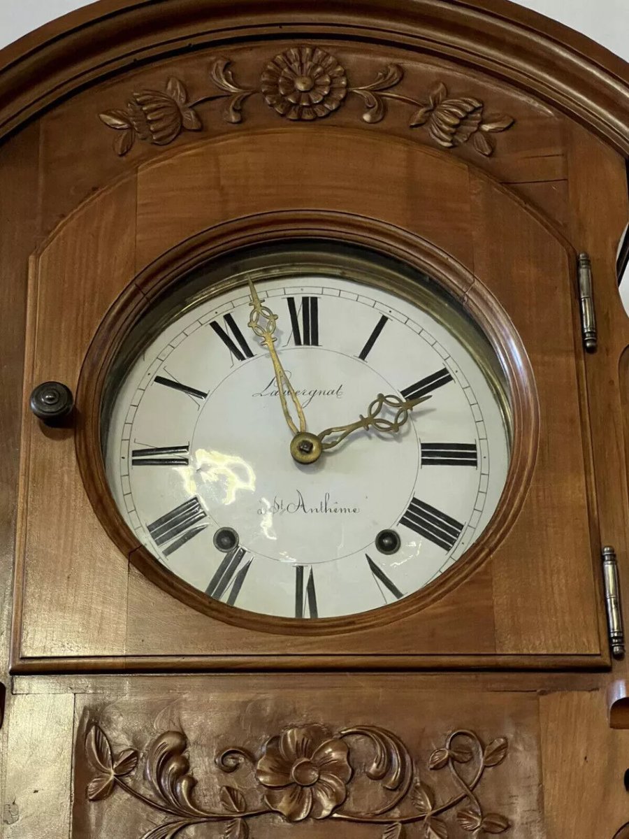 Large Curved Louis XV Two-piece Buffet In Cherry Wood With Built-in Clock-photo-2