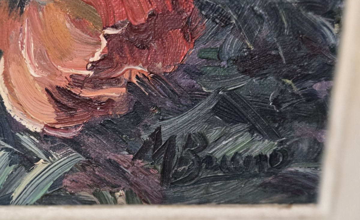 Oil On Canvas - Bouquet Of Poppies - Signed (to Be Deciphered)-photo-3