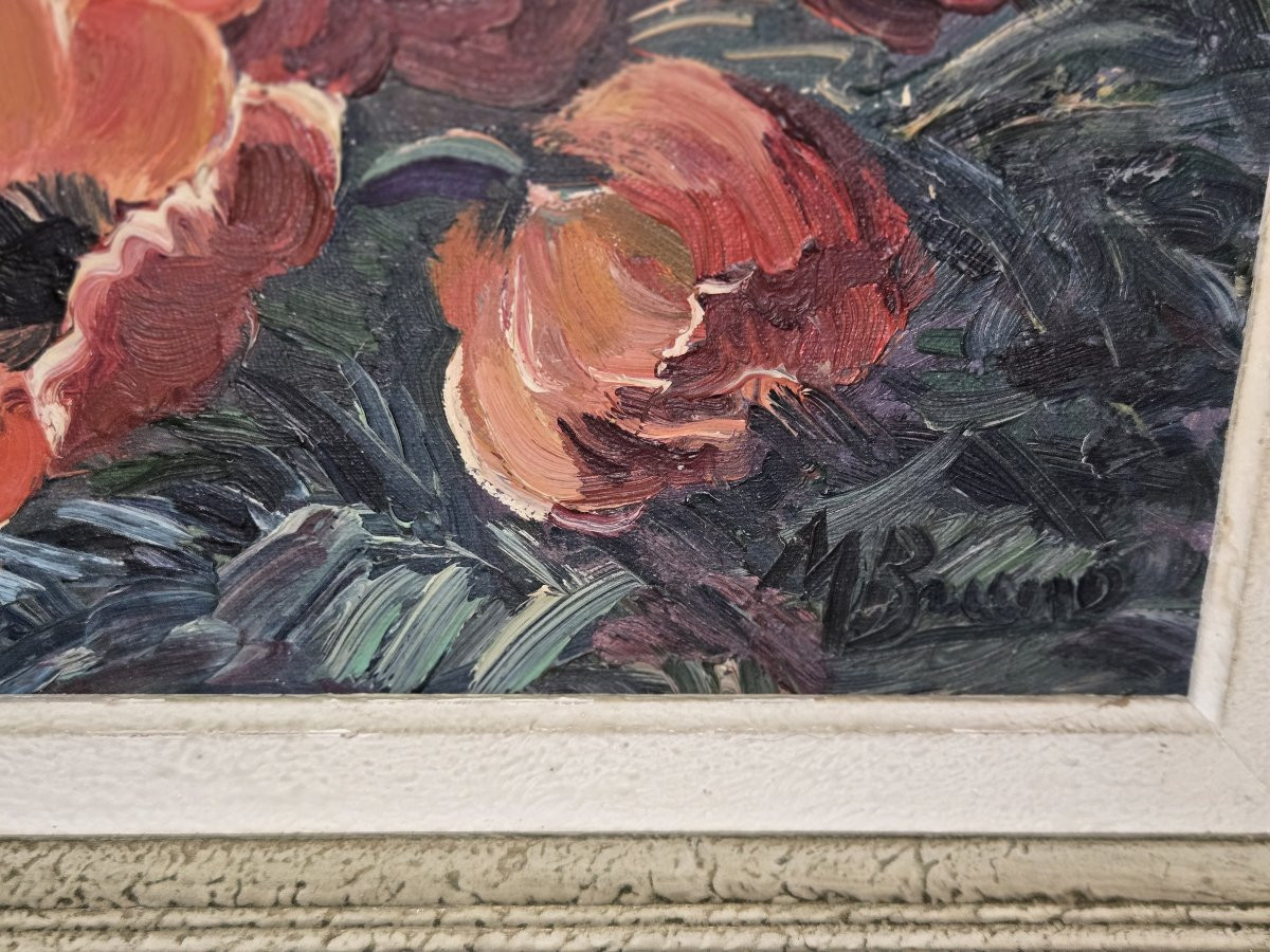Oil On Canvas - Bouquet Of Poppies - Signed (to Be Deciphered)-photo-4
