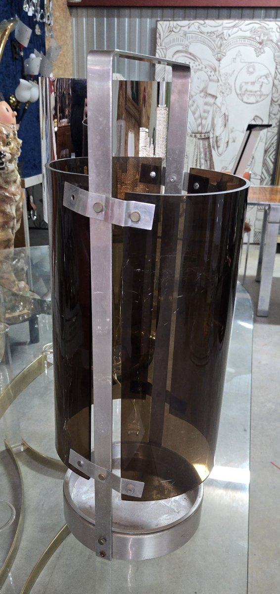 Fontana Arte Design Max Ingrand: Umbrella Stand In Metal And Plexiglas-photo-1