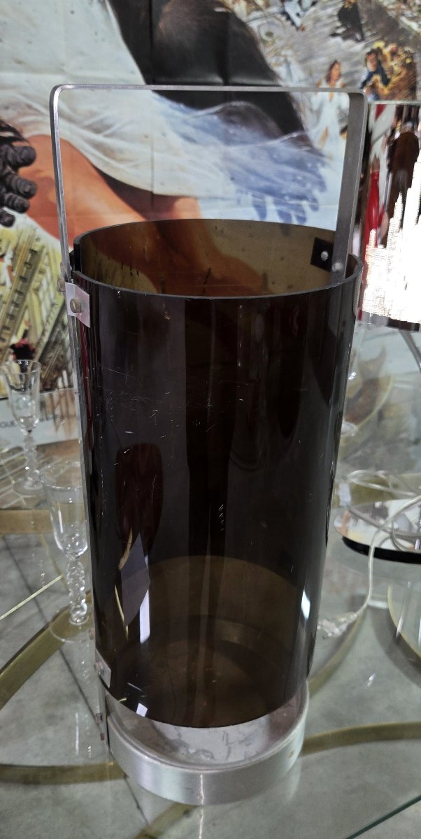 Fontana Arte Design Max Ingrand: Umbrella Stand In Metal And Plexiglas-photo-2