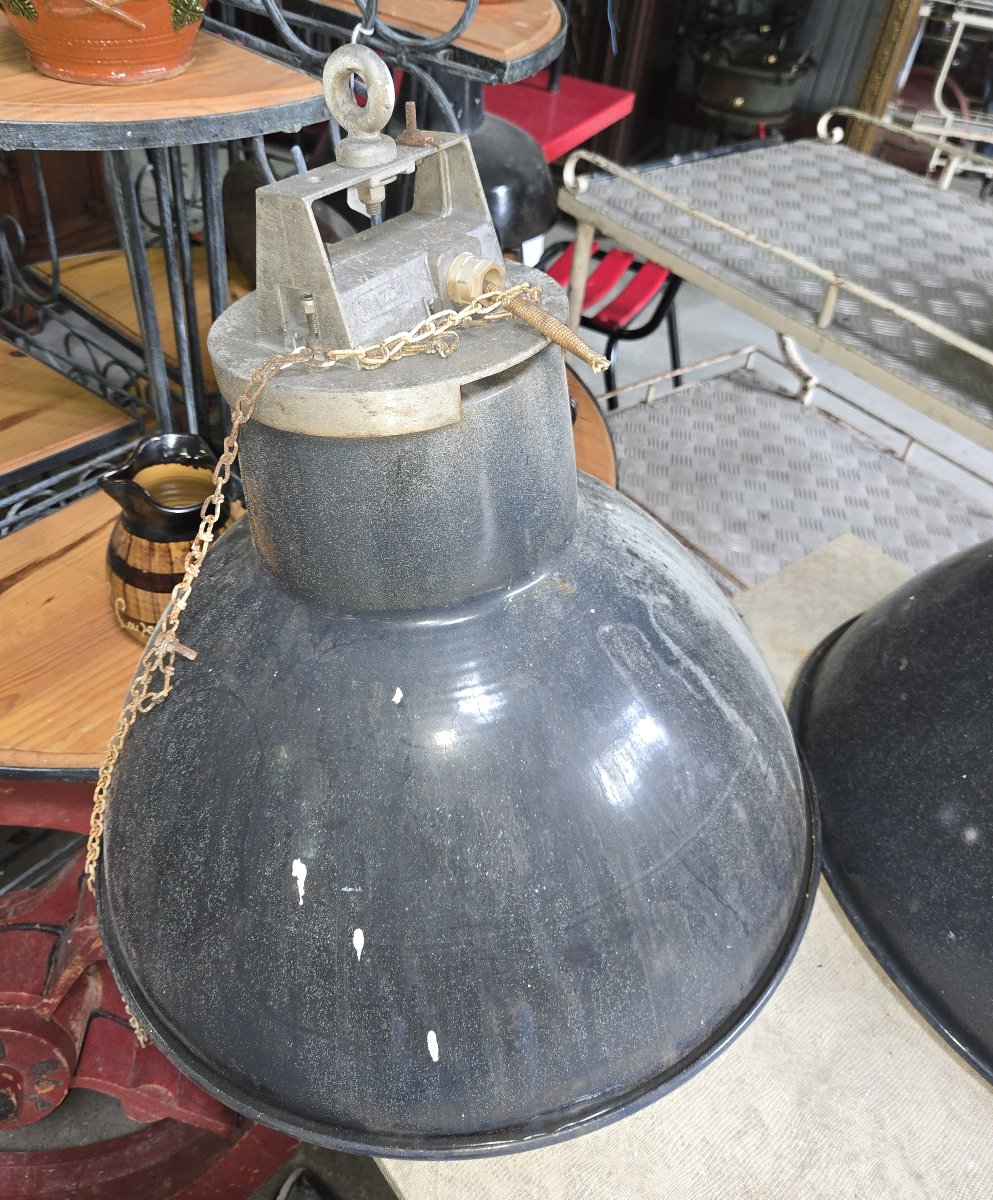 Paire de suspensions industrielles Mazda en tôle émaillée – Ø 52 cm -photo-5