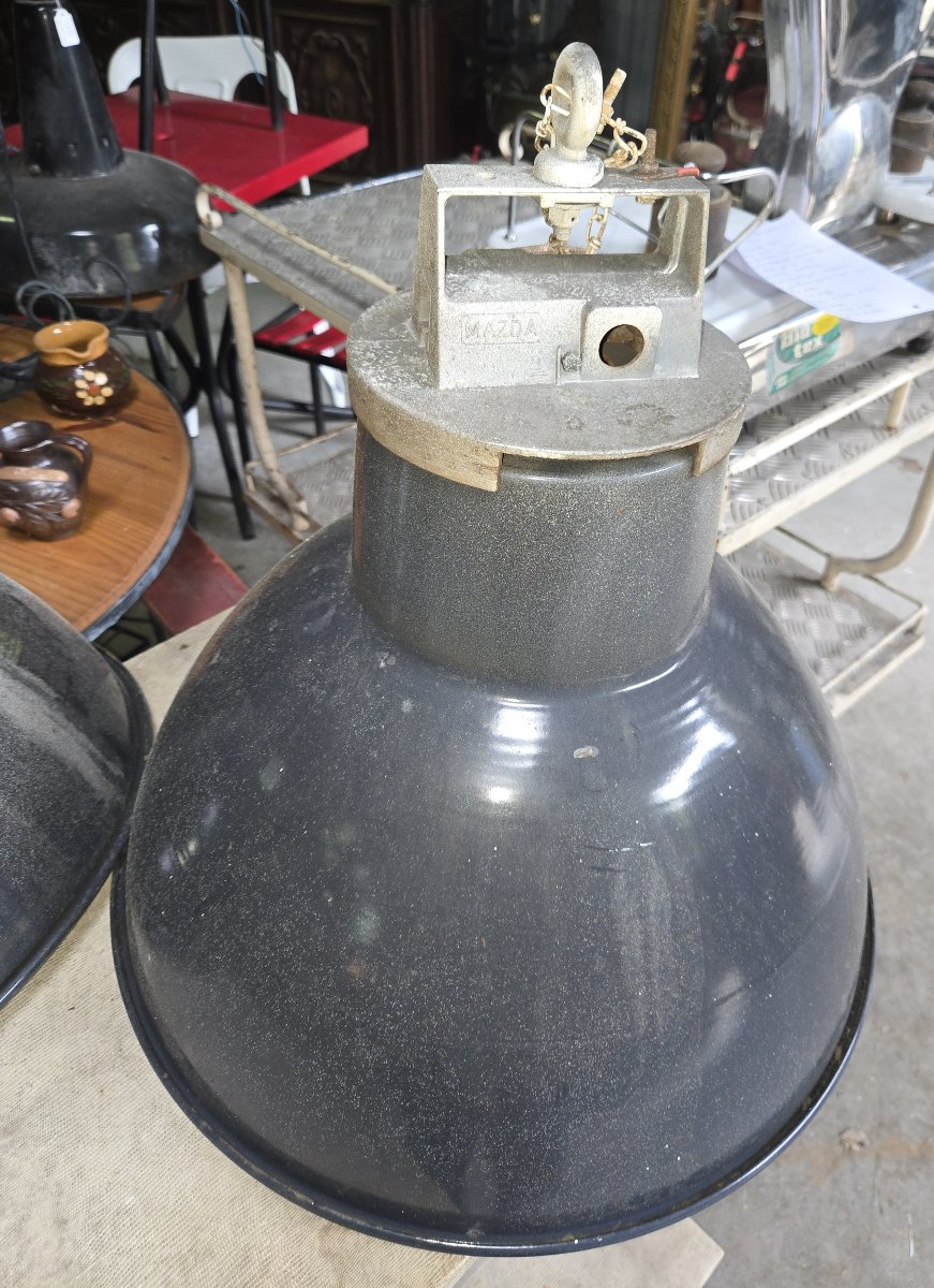 Paire de suspensions industrielles Mazda en tôle émaillée – Ø 52 cm -photo-6