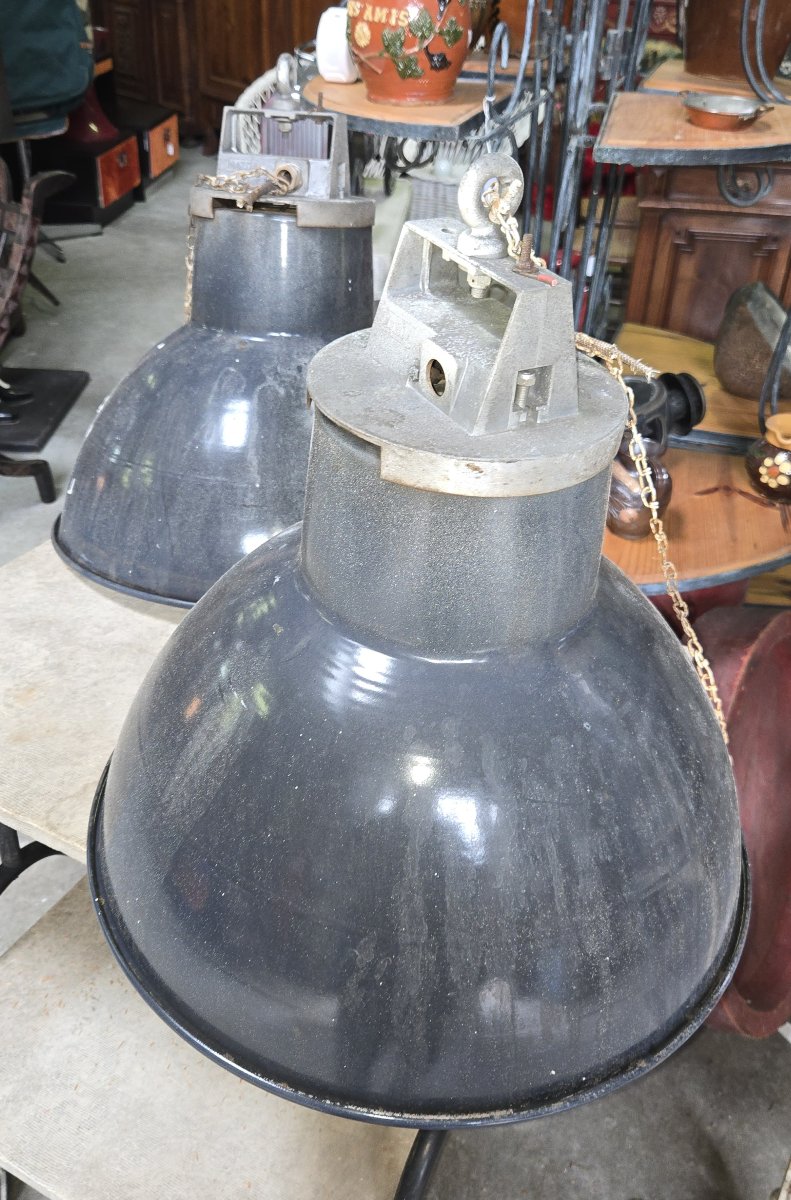 Paire de suspensions industrielles Mazda en tôle émaillée – Ø 52 cm -photo-7