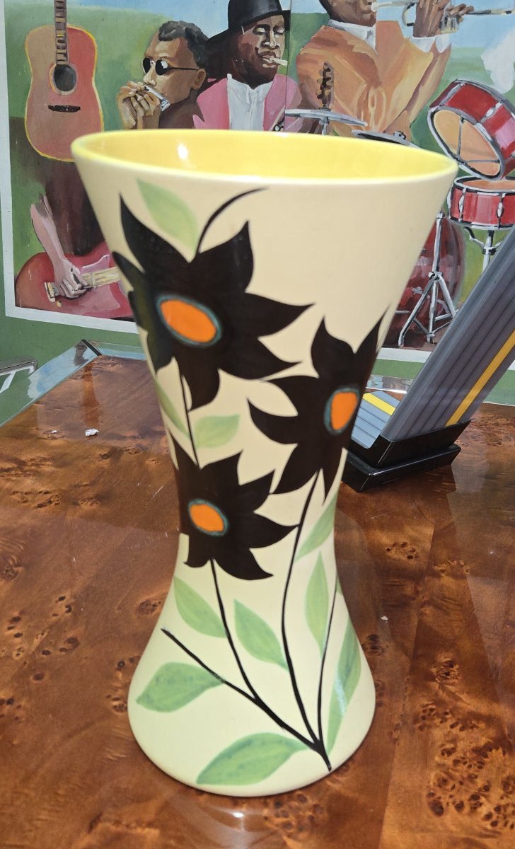 Vallauris : Vase en céramique signé G.F. – décor floral stylisé – H. 36 cm  -photo-3