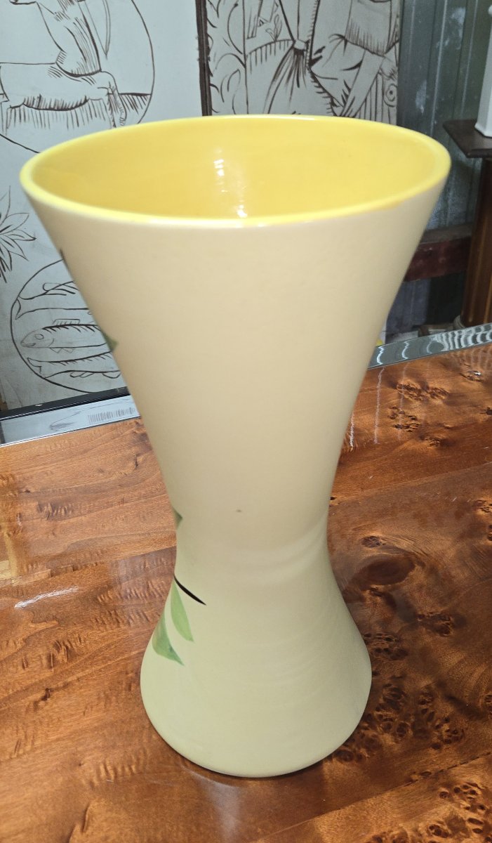 Vallauris : Vase en céramique signé G.F. – décor floral stylisé – H. 36 cm  -photo-4