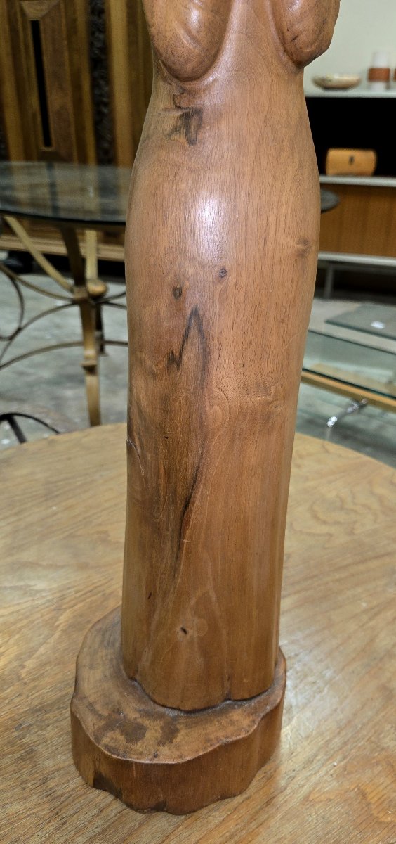 Wood Sculpture - Woman At Prayer - Signed Gen - H. 78 Cm-photo-3