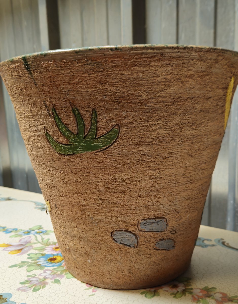 Glazed Ceramic Planter With Mexican Decor - Art Deco --photo-5