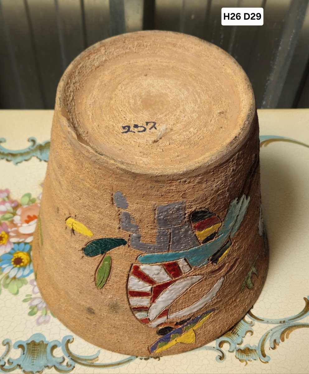 Glazed Ceramic Planter With Mexican Decor - Art Deco --photo-7