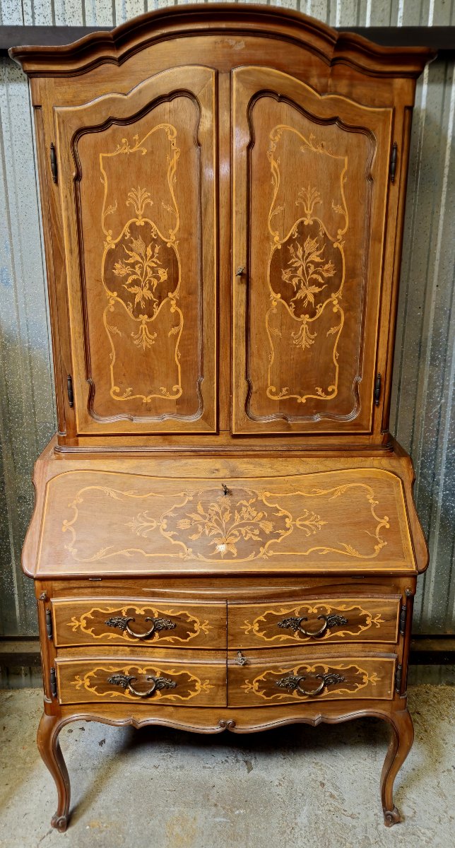 Louis XV Style Cabinet Bookcase In Marquetry-photo-1