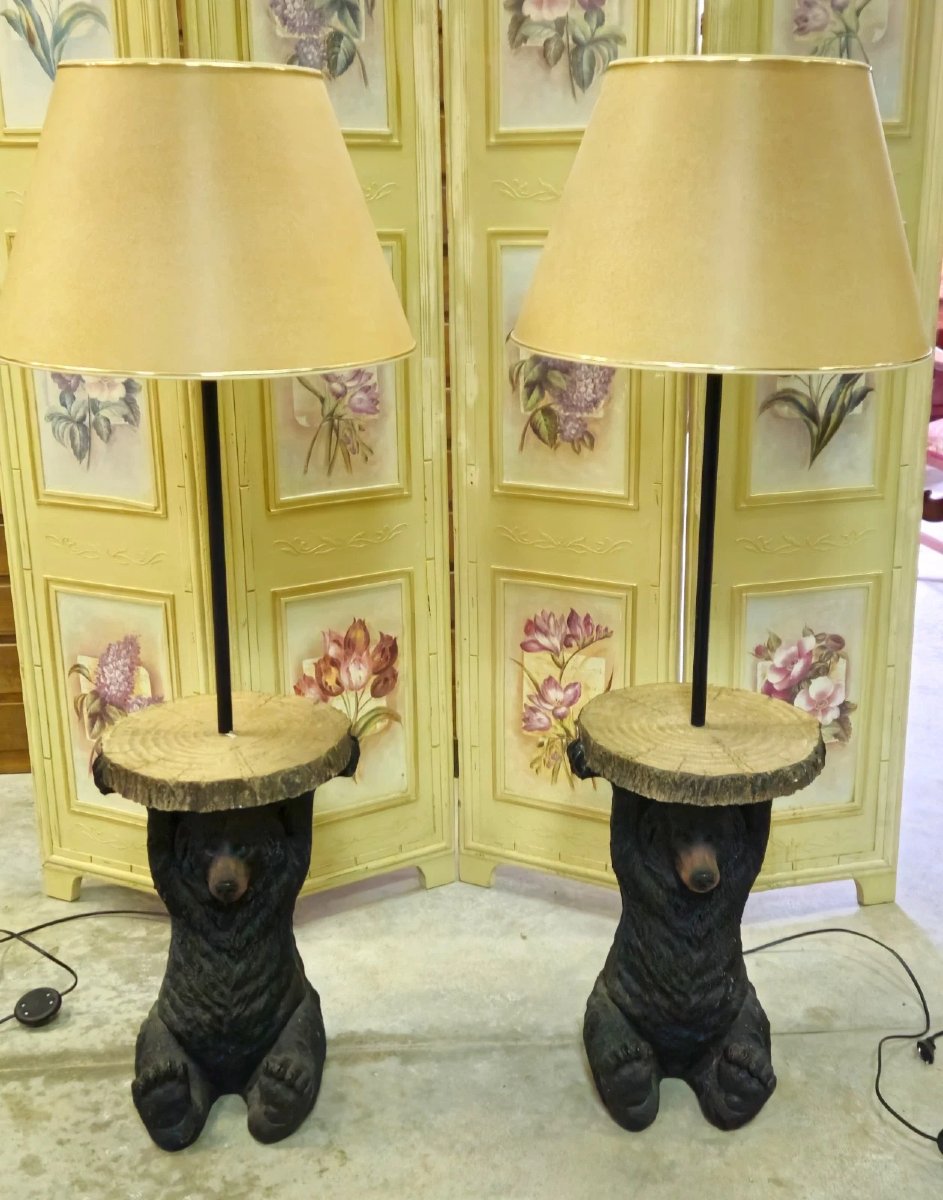 Paire de lampes ours en résine – tables d’appoint-photo-1