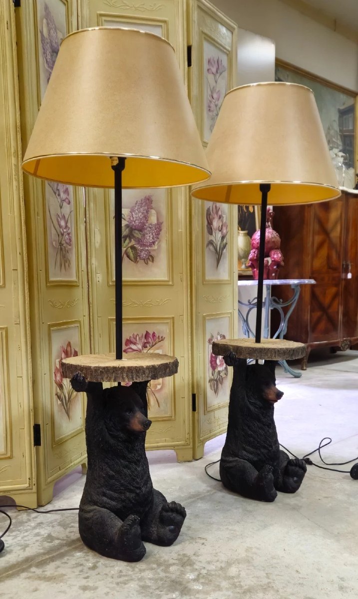 Paire de lampes ours en résine – tables d’appoint-photo-2