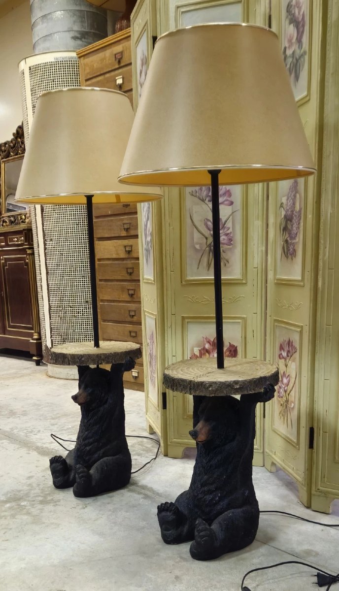 Paire de lampes ours en résine – tables d’appoint-photo-3