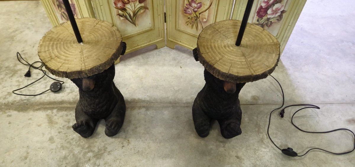 Paire de lampes ours en résine – tables d’appoint-photo-5