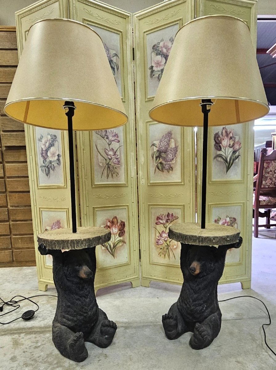 Paire de lampes ours en résine – tables d’appoint-photo-7