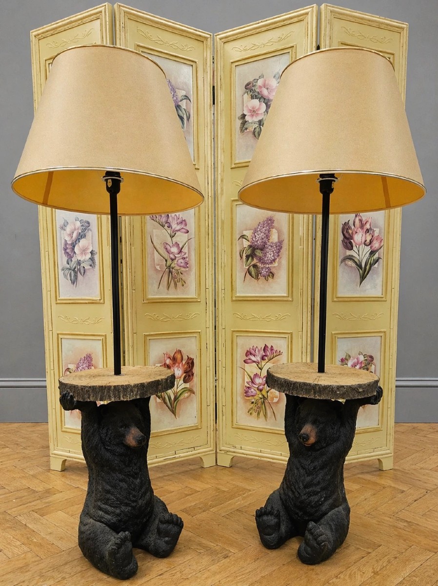 Paire de lampes ours en résine – tables d’appoint