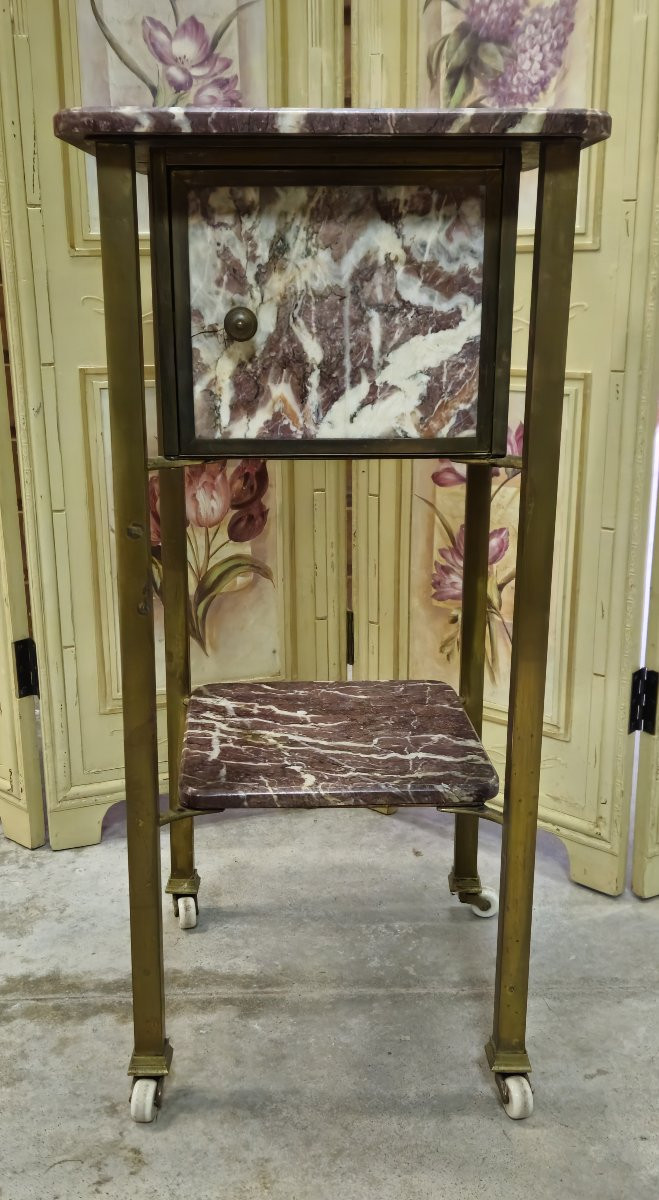 Side Table / Bedside Table In Red Marble And Brass-photo-1