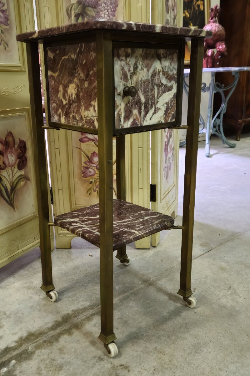 Side Table / Bedside Table In Red Marble And Brass-photo-2