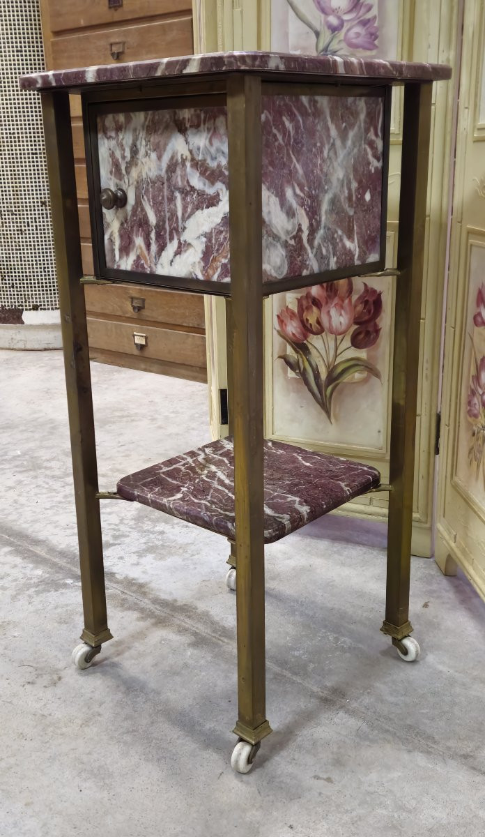 Side Table / Bedside Table In Red Marble And Brass-photo-3