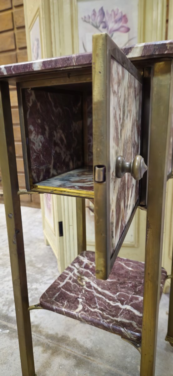 Side Table / Bedside Table In Red Marble And Brass-photo-5