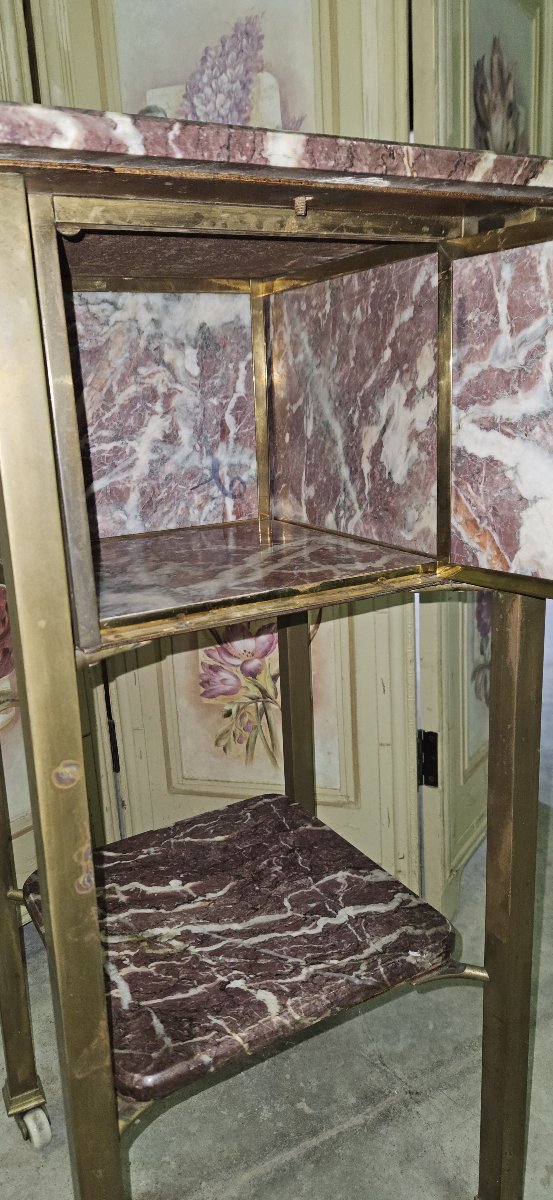 Side Table / Bedside Table In Red Marble And Brass-photo-6