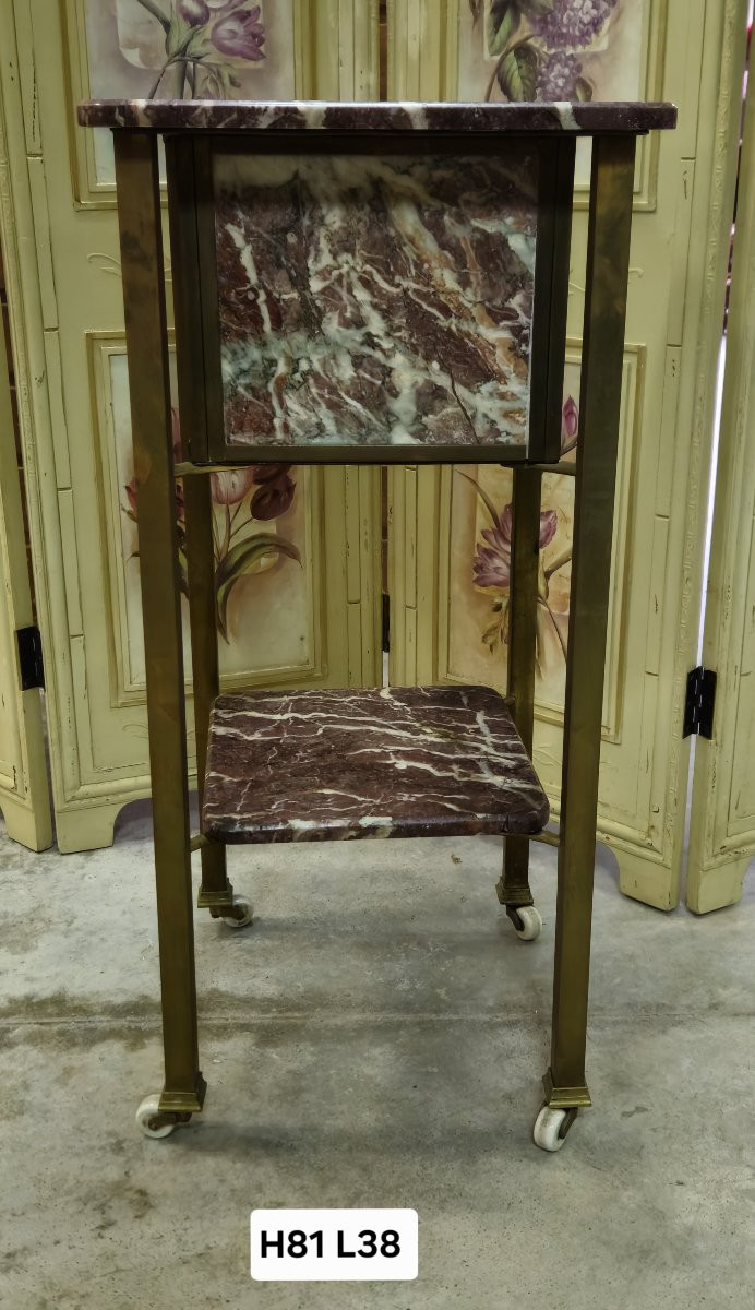 Side Table / Bedside Table In Red Marble And Brass-photo-8