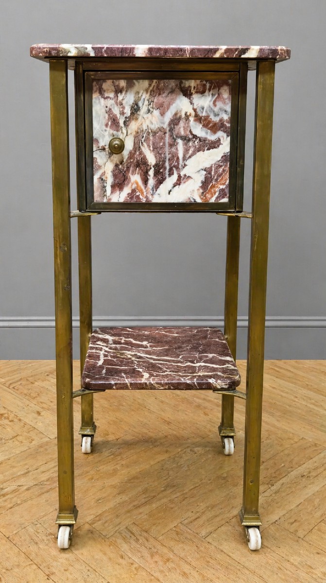 Side Table / Bedside Table In Red Marble And Brass