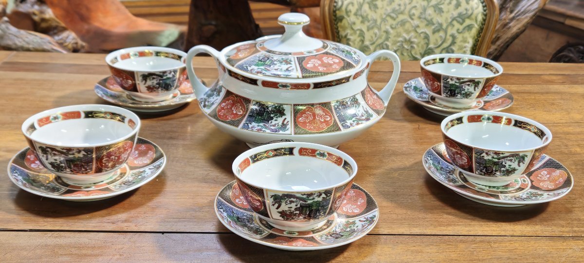 Tea Service Cocema Fez Morocco, Imari Design, 13 Pieces-photo-1