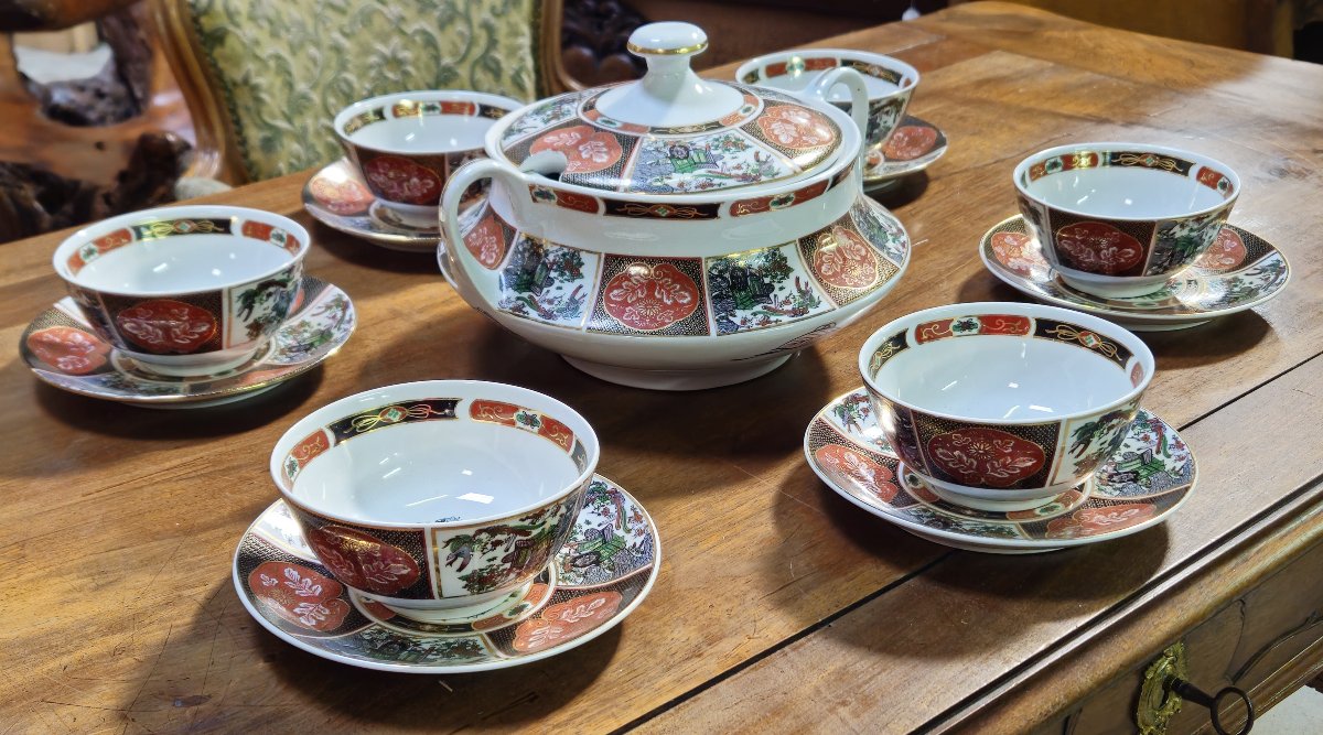 Tea Service Cocema Fez Morocco, Imari Design, 13 Pieces-photo-3