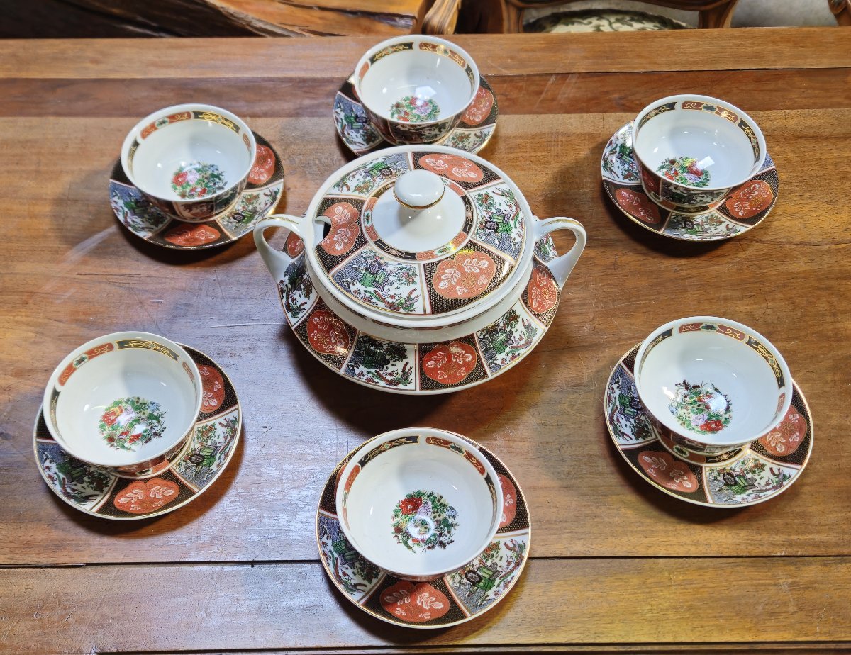 Tea Service Cocema Fez Morocco, Imari Design, 13 Pieces-photo-4