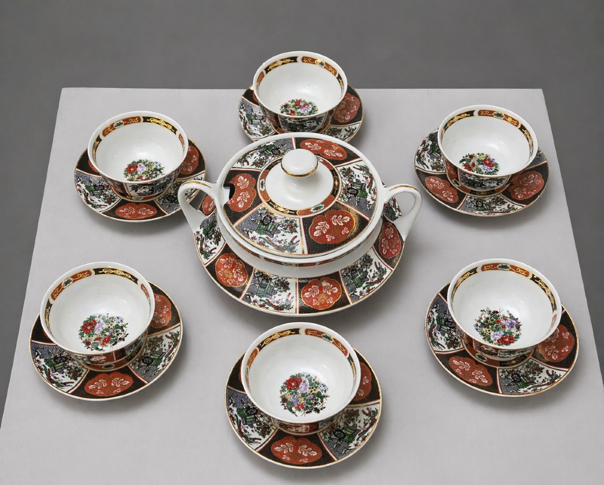 Tea Service Cocema Fez Morocco, Imari Design, 13 Pieces