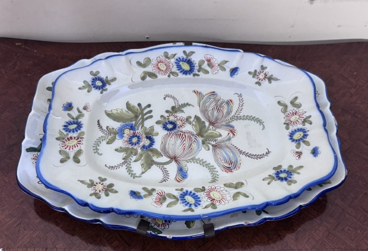 Keller Et Guerin: Suite Of Two Polychrome Earthenware Dishes - 19th Century-photo-1